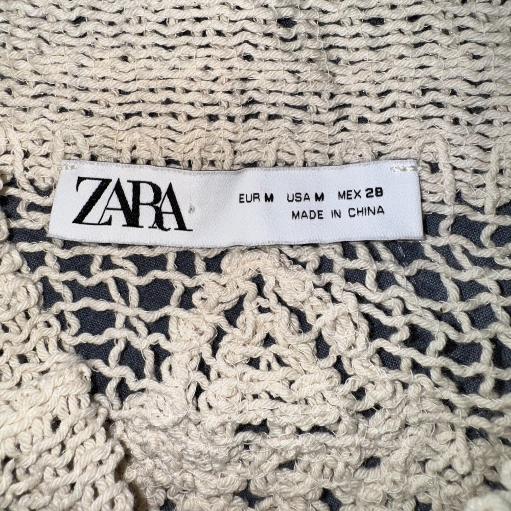 Zara Crocheted Short Sleeve Top Cream Boho Festival Beach Coastal Cowgirl Medium - Picture 2 of 14